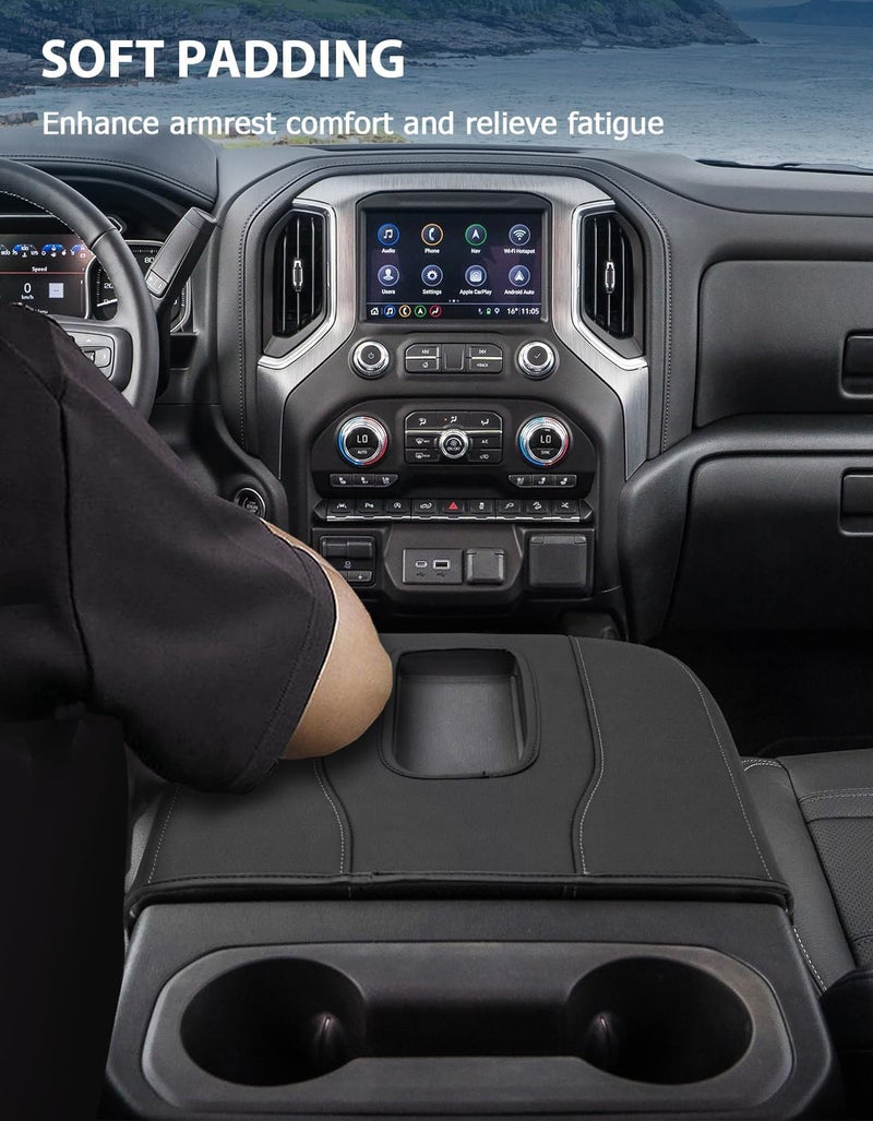 Eaglecover Center Console Armrest Cover for Chevy Silverado 1500 Accessories & GMC Sierra 2019-2026, Yukon & Tahoe & Suburban 2021-2026, Bucket Seat, Comfort Arm Rest Cushion Pad, Black-Gray Stitch - Image 3